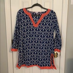 All For Color Blue/Coral Anchor Top Size L